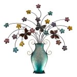 Flowers In Vase Metal Wall Art Purple, Blue & Yellow