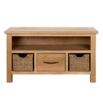 Sidmouth Oak TV Stand With Baskets Light Brown / Natural