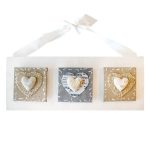 Three Hearts on Canvas Hanging Sign Mocha Brown