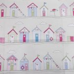 Beach Huts Printed Fabric Pink