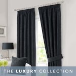 Chenille Black Pencil Pleat Curtains Black