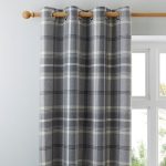 Highland Check Dove Grey Eyelet Curtains Grey