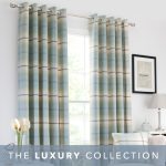 Highland Check Duck-Egg Eyelet Curtains Duck Egg Blue