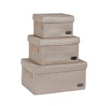 Set of 3 Lidded Baskets Light Brown / Natural
