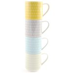Geo Skandi Pack of 4 Stacking Mugs Cream / Yellow / Blue