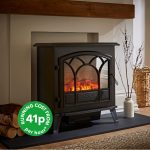 Large Black Stove Effect Heater 1850W Black