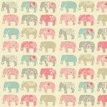 Pastel Elephants Patterned Fabric Pink / Cream / Blue