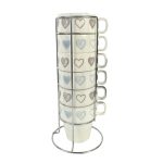 Set of 6 Heart Stacking Mugs Cream