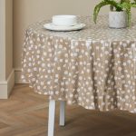 Daisy Round PVC Tablecloth Taupe