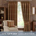 Highland Check Rust Pencil Pleat Curtains Red / Brown