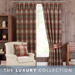 Highland Check Red Pencil Pleat Curtains Red / Brown