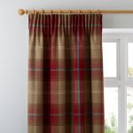 Highland Check Wine Pencil Pleat Curtains Red / Brown