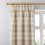 Highland Check Natural Pencil Pleat Curtains Light Brown / Natural Brown