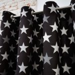 Stars Black Blackout Eyelet Curtains Black