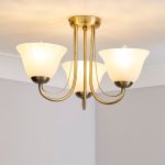Alabaster 3 Arm Glass Light Fitting Antique Brass