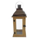 Copper Topped Wooden Lantern Brown