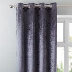 Monroe Crushed Velour Charcoal Eyelet Curtains Charcoal