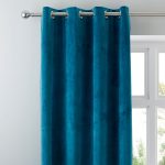 Ashford Teal Velour Eyelet Curtains Teal Blue