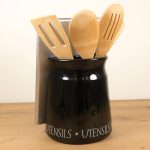Vintage Text Black Utensil Pot and Tablet Stand Black