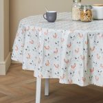 Country Hens Round PVC Tablecloth Grey
