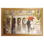 Couple with Red Umbrella Framed Print Multi