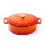 Orange Cast Iron Shallow Casserole Dish Orange