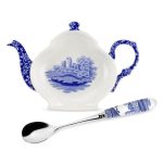 Spode Blue Italian Tea Bag Tidy & Spoon Blue