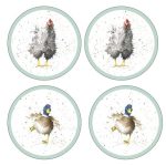 Wrendale Farmyard Feathers Pack of 4 Coasters White