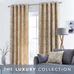 Retro Flower Ochre Eyelet Curtains Ochre