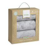 The Little Green Sheep Bear Three Piece Moses and Pram Bedding Set Grey