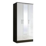 Lynx Black and White Triple Wardrobe with 2 Drawers Black