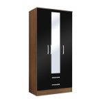 Lynx Walnut and Black Triple Wardrobe with 2 Drawers Black