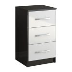 Lynx Black and White 3 Drawer Bedside Table Black/White