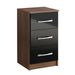 Lynx Walnut and Black 3 Drawer Bedside Table Black