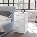 Lynx White 3 Drawer Bedside Table White