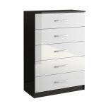 Lynx Black and White 5 Drawer Chest White