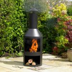 Steel Log Burner with Log Store Black