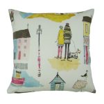 Coastal Town Cushion Cover White, Blue, Yellow and Black