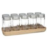 Acacia Spice Rack with 10 Jars Clear