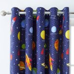 Space Navy Blackout Eyelet Kids Curtains Navy (Blue)