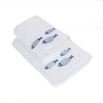 White Fish Embroidered Hand Towel White