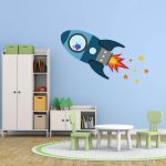 Stickerscape Space Flying Rocket Blue Wall Sticker Blue
