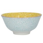 Isla Blue and Ochre Medium Footed Rice Bowl Blue and Ochre Yellow