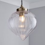 Voyager Rio Ribbed Glass Ceiling Fitting Antique Brass