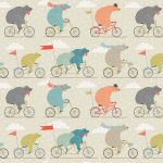 Bear On A Bike PVC Fabric Natural