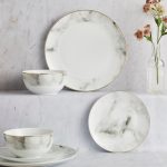 Marble Effect 12 Piece Gold Rim Dinner Set White