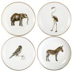 Set of 4 Animal Printed Gold Cake Plates Gold