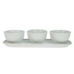 Set of 3 White Ceramic Dip Bowls with Platter White