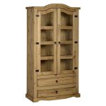 Corona Pine 2 Door 2 Drawer Glass Display Unit Natural