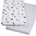 Snuz Crib Pack of Two Geo Mono White Fitted Sheets Grey